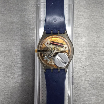 Swatch Tailleur Watch Men 34mm Gold Dial Gray Case Round GM109 New Battery NOS8