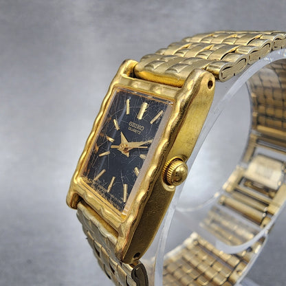 Seiko Tank Watch Women 16mm Black Dial Gold Tone Rectangle 1N015A69 New Battery2