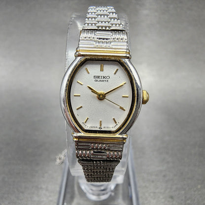 Seiko Watch Women 17mm White Dial Two Tone Oval 2Y015C09 New Battery0