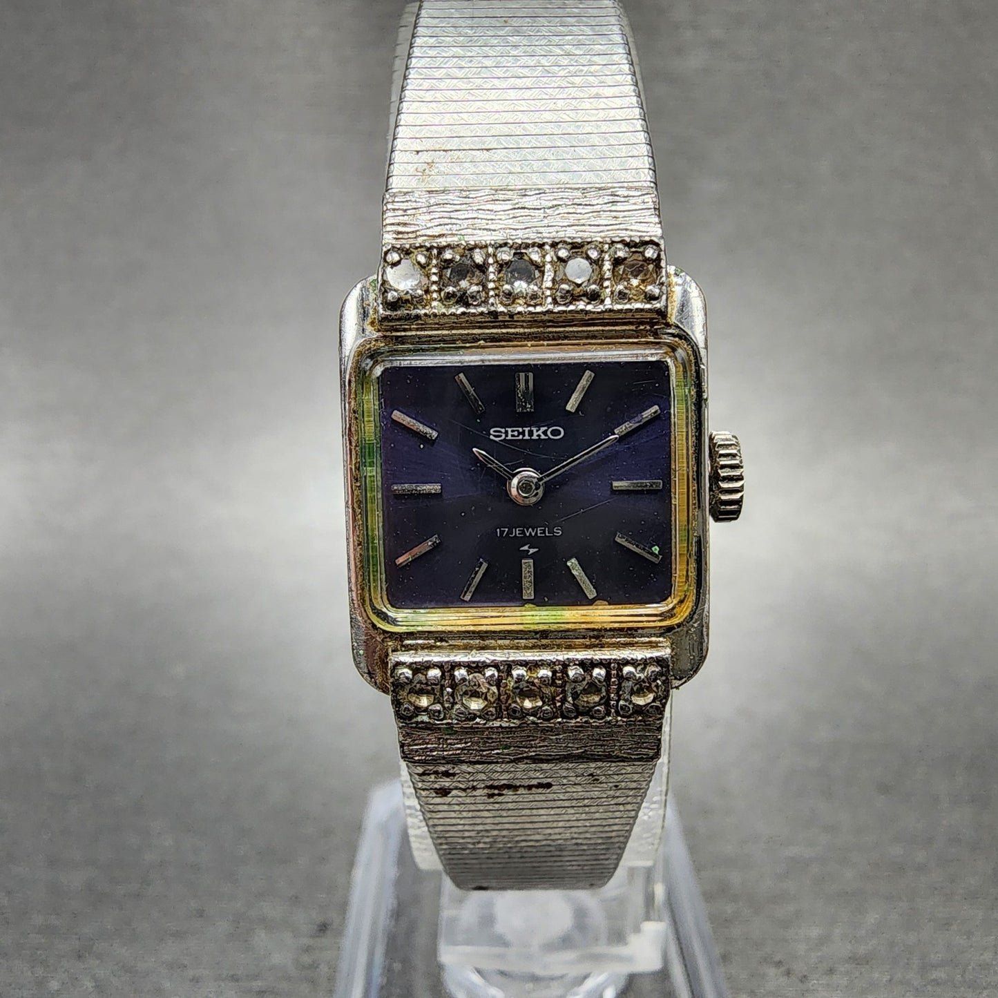 Seiko Tank Watch Women 17mm Purple Dial Silver Tone 213141 Manual PARTS0