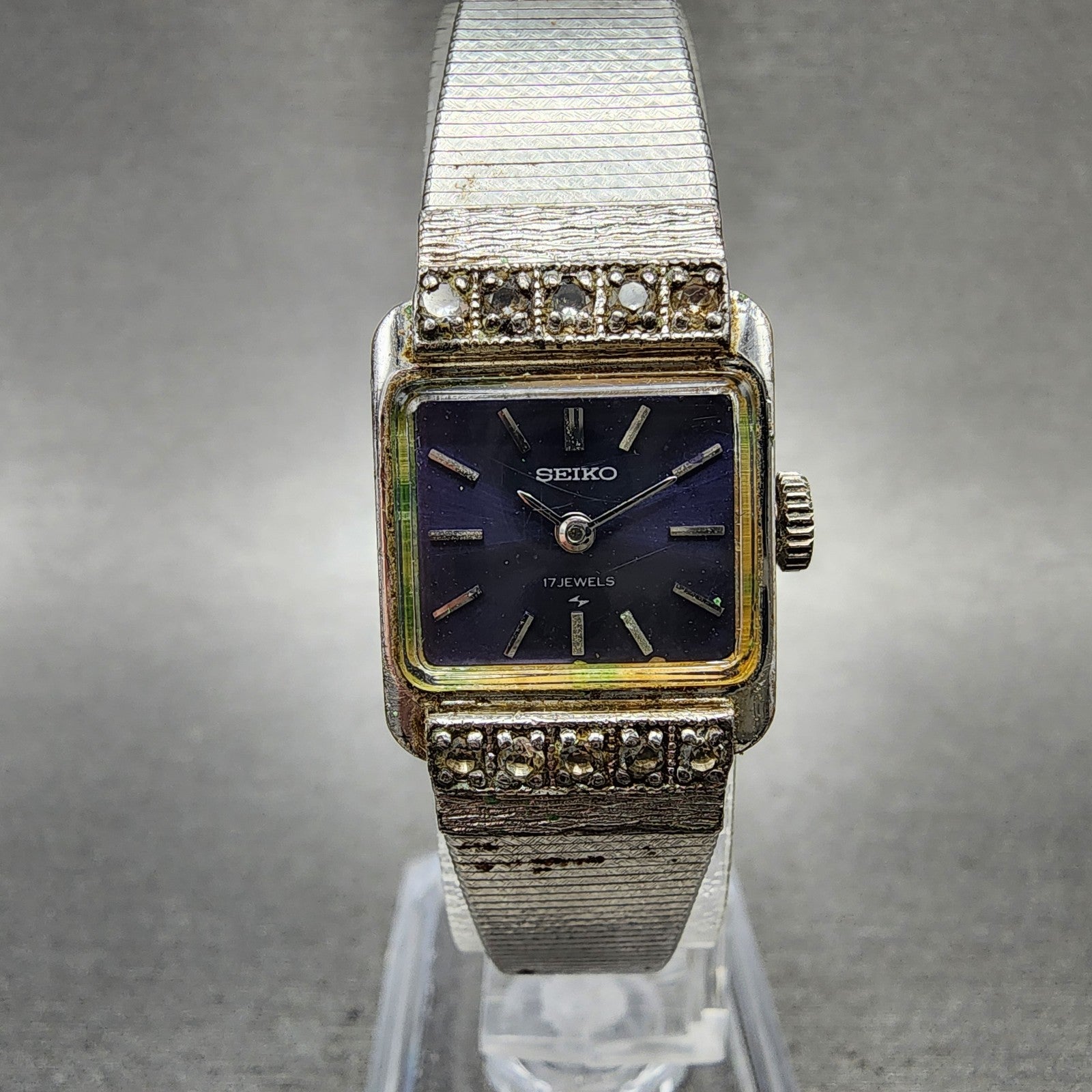 Seiko Tank Watch Women 17mm Purple Dial Silver Tone 213141 Manual PARTS0