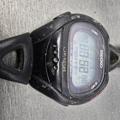 Seiko Super runner Watch Men 43mm Black Alarm Chronograph S680-00A0 Solar READ!!2
