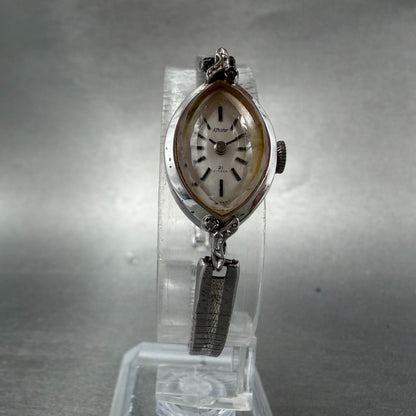 Citizen Rhone Watch Women 15mm Silver Dial White Gold Plated Oval Manual Runs AB5