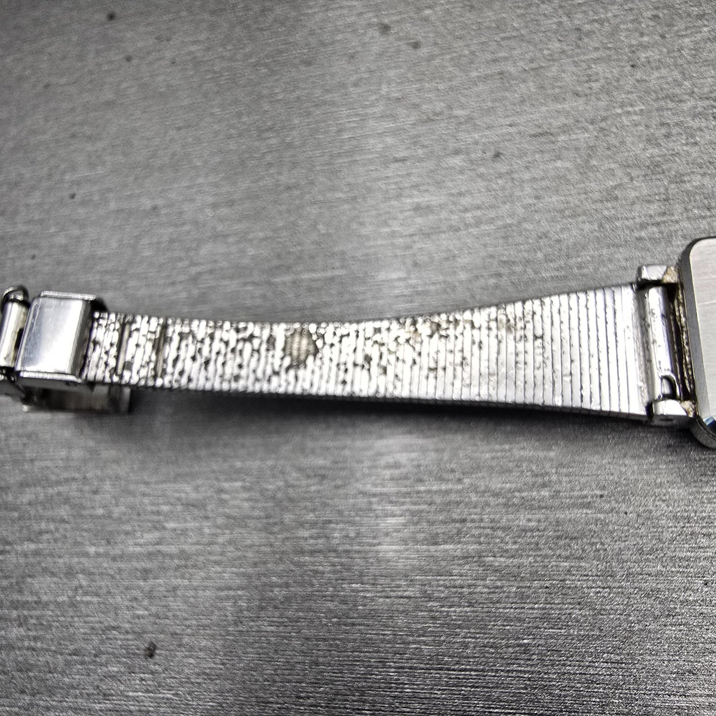 Seiko Watch Women 17mm Blue Dial Silver Tone Gemmed Rectangle 21-3141 Works VTG11