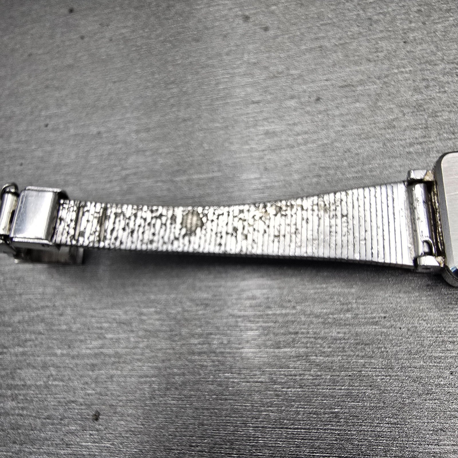 Seiko Watch Women 17mm Blue Dial Silver Tone Gemmed Rectangle 21-3141 Works VTG11