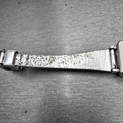 Seiko Watch Women 17mm Blue Dial Silver Tone Gemmed Rectangle 21-3141 Works VTG11