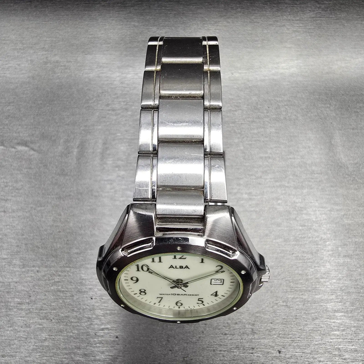 Seiko Alba Watch Men 39mm Luminous Dial Silver Tone Date V732-0S00 New Battery4