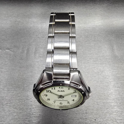 Seiko Alba Watch Men 39mm Luminous Dial Silver Tone Date V732-0S00 New Battery4