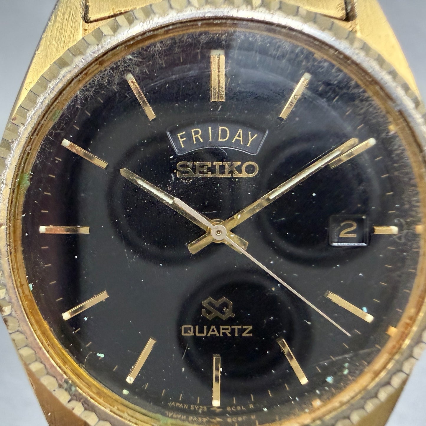 Seiko SQ President Watch Men 36mm Black Dial Gold Tone Daydate 5Y23-8A69 PARTS2