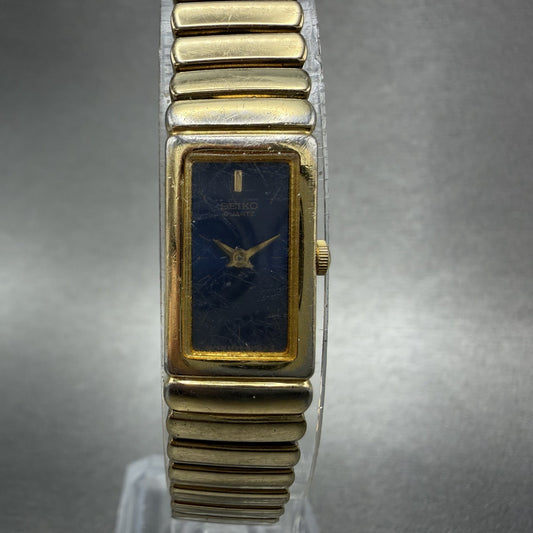 Seiko Tank Watch Women 13mm Blue Dial Gold Tone Rectangle 2E206759 New Battery0