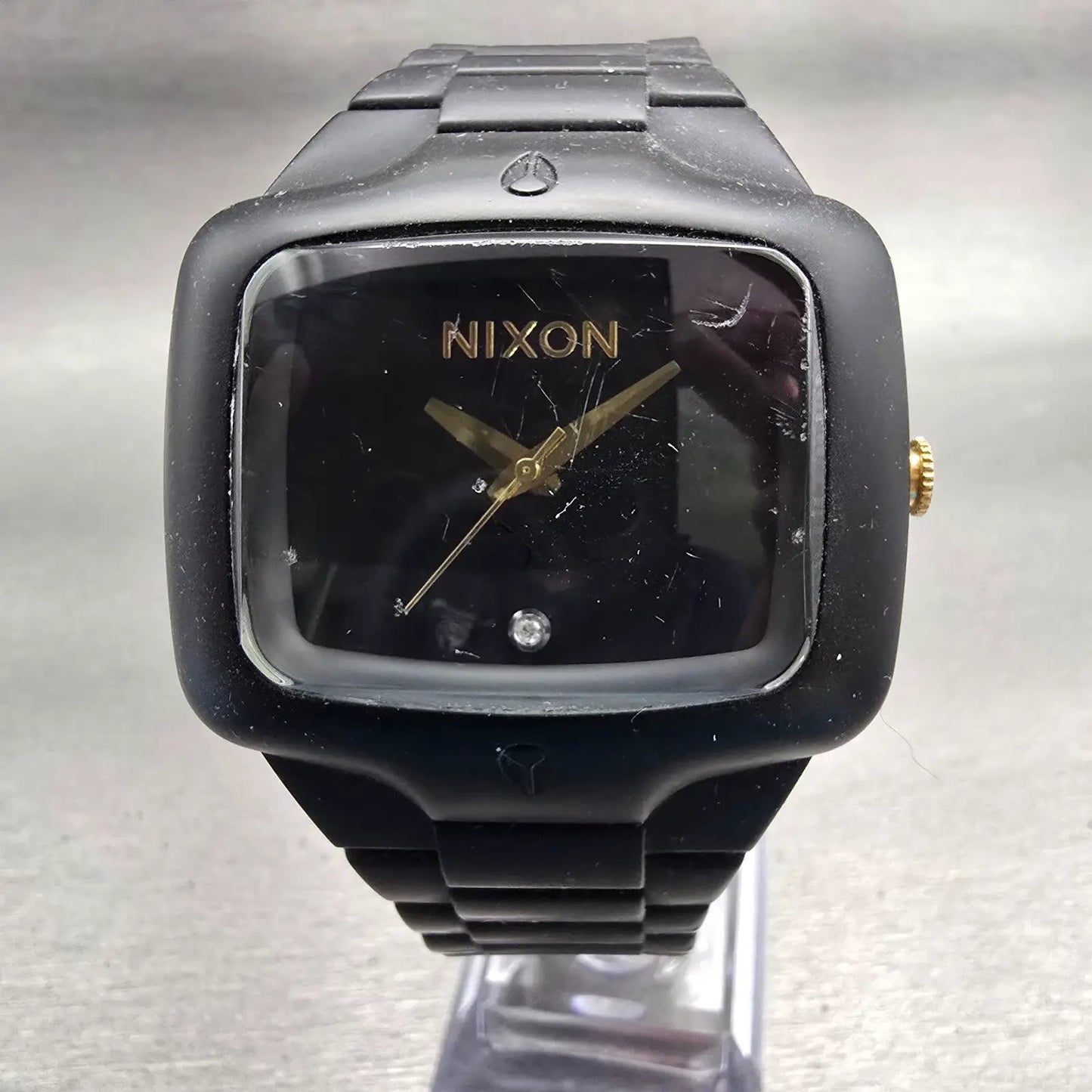Nixon Rubber Player Watch Men 45mm Black Dial Black Tone Rectangle New Batt0