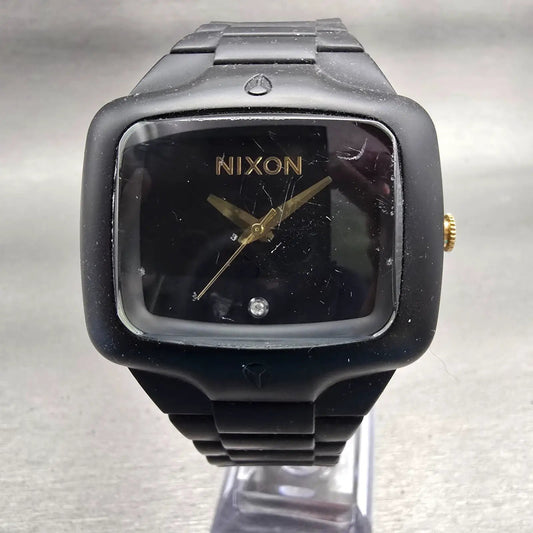 Nixon Rubber Player Watch Men 45mm Black Dial Black Tone Rectangle New Batt0