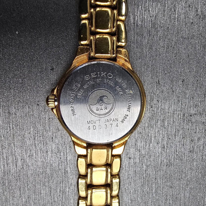 Seiko SQ Watch Women 25mm White Dial Gold Tone Date Round 7N82-0301 New Battery10
