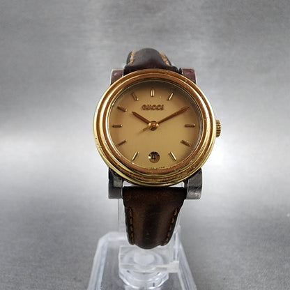 Gucci 4300L Watch Women 26mm Gold Dial Two Tone Date Round New Battery