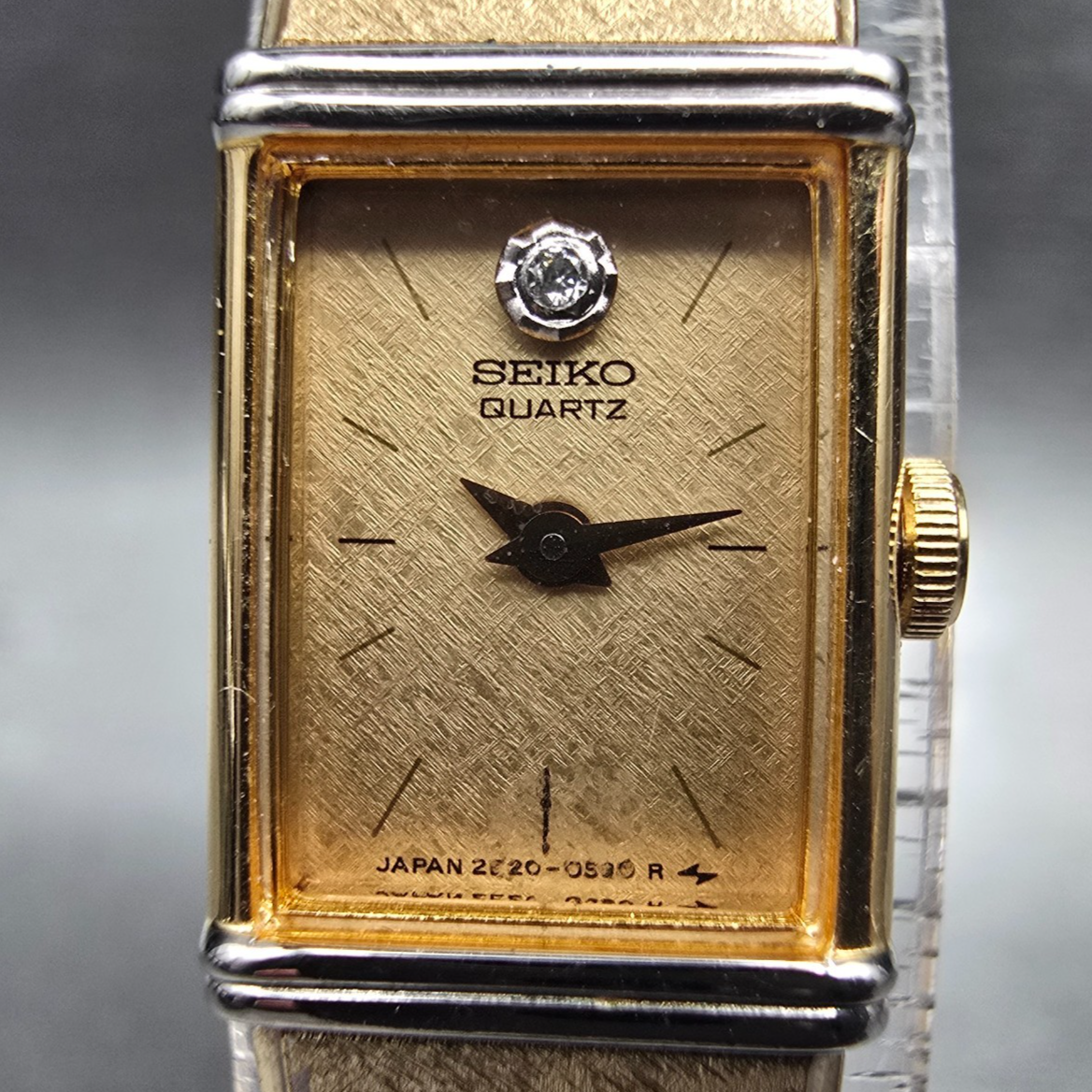 Seiko Tank Watch Women 12mm Gold Dial Gold Tone Rectangle 2E20-5409 New Battery1