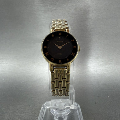 Seiko Pulsar Watch Women 22mm Black Dial Gold Tone Round V4000270 New Battery5
