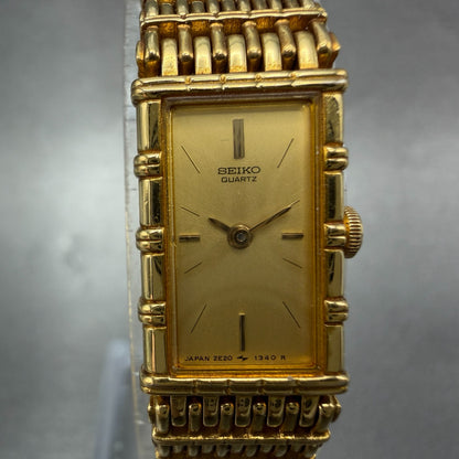 Seiko Tank Watch Women 12mm Champagne Dial Gold Tone 2e20-6109 New Battery 97KG1