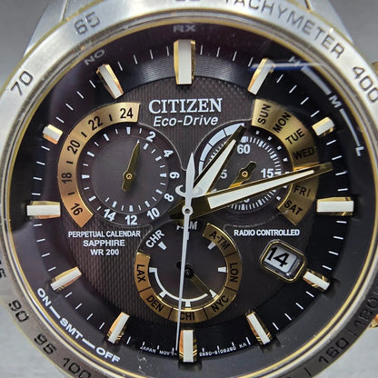 Citizen Eco-Drive Chronograph Watch Men 42mm Black Dial Steel Perpetual Calendar1