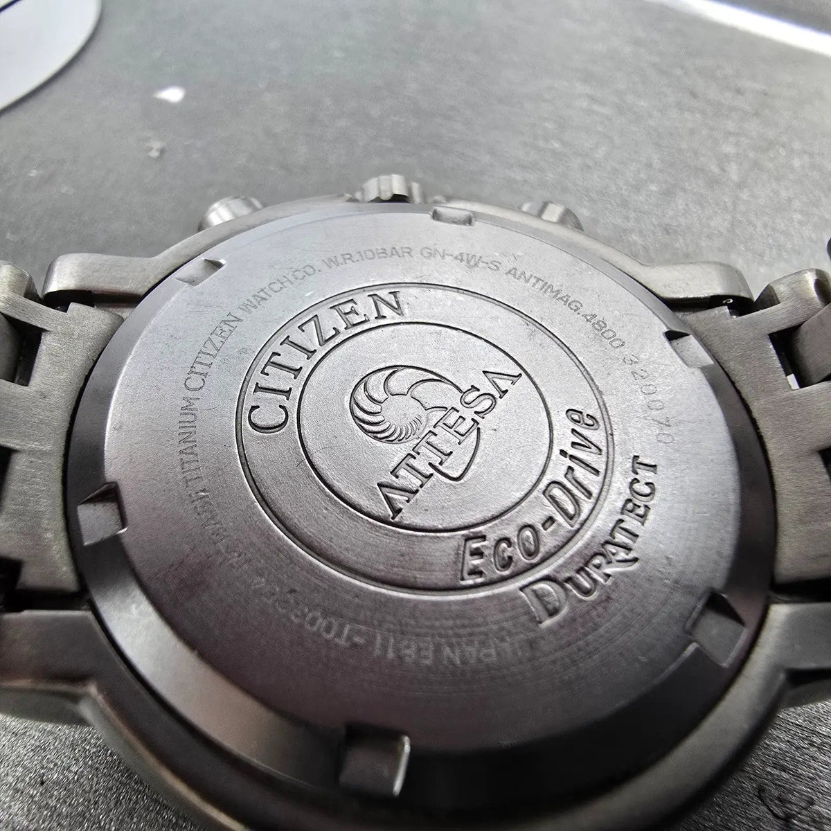 Citizen Eco-Drive Attesa Watch Men 38mm Black Dial Titanium Chrono Alarm Works9