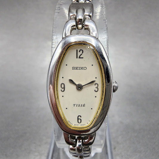 Seiko Tisse Watch Women 15mm White Dial Silver Tone Oval 2e207110 New Battery0
