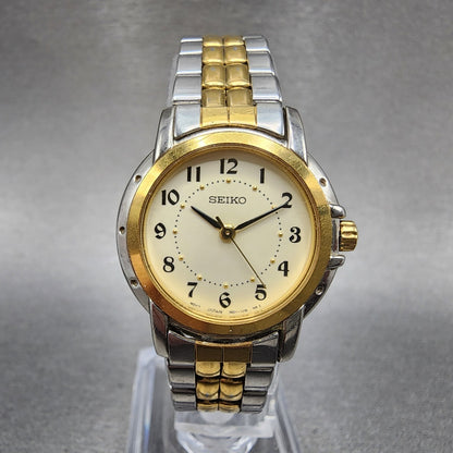 Seiko Watch Women 25mm Cream Dial Two Tone Round 1N01-0J09 New Battery A123