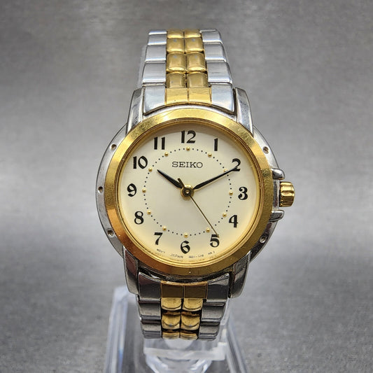 Seiko Watch Women 25mm Cream Dial Two Tone Round 1N01-0J09 New Battery A123