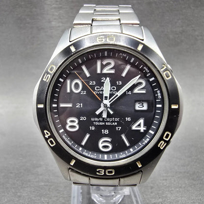 Casio Overland Wave Watch Men 42mm Black Dial Steel Date Solar Round READ!!!!0