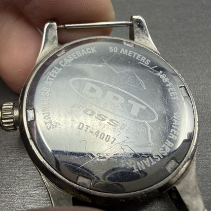 Fossil DRT Watch Men 37mm White Dial Silver Tone Date Round DT-4007 New Battery6