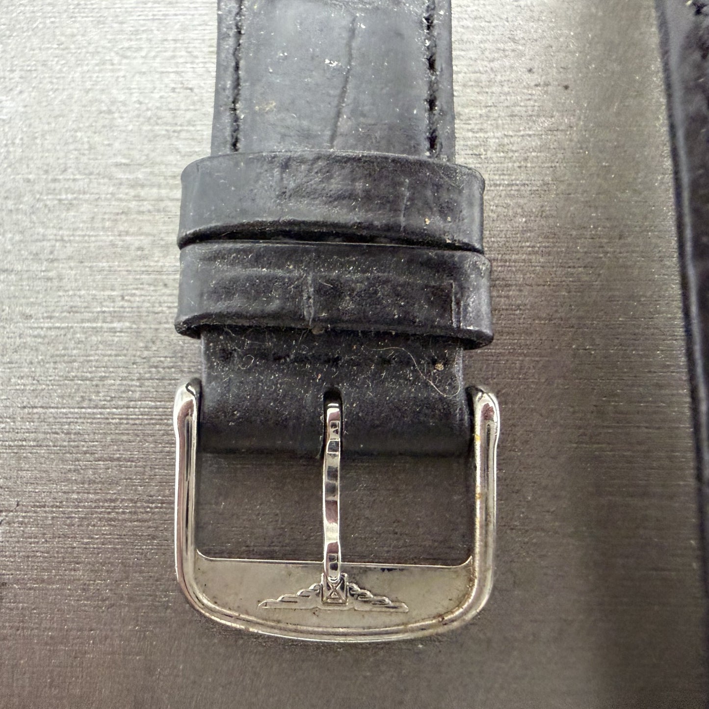 Longines Leather Band 20mm Black Crocodile grain Vintage Silver Buckle1