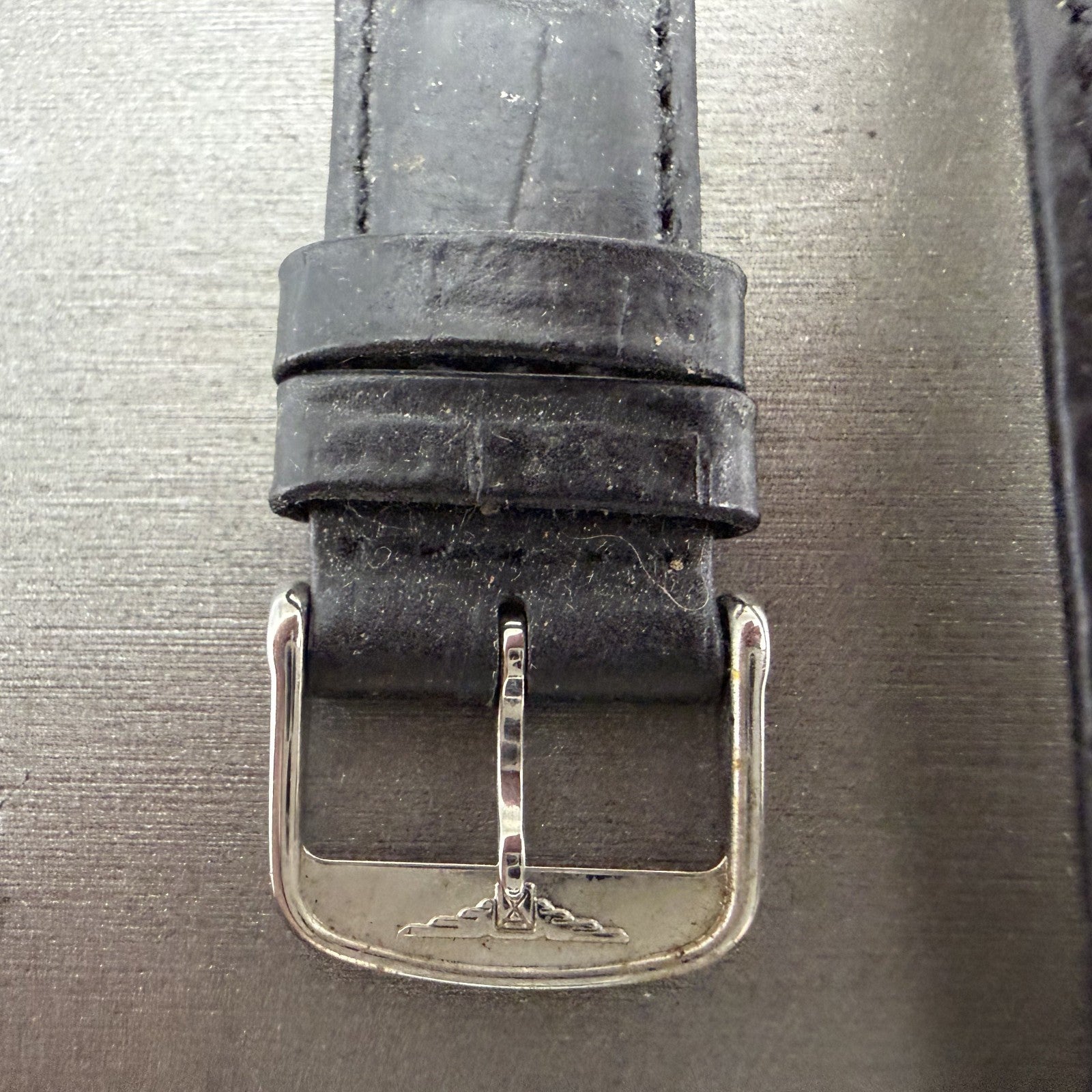 Longines Leather Band 20mm Black Crocodile grain Vintage Silver Buckle1