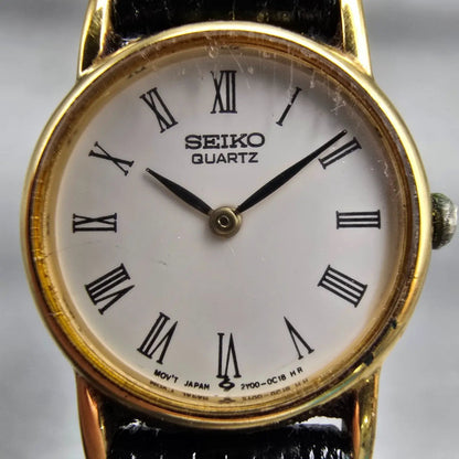 Seiko Watch Women 20mm White Dial Gold Tone Round 2Y00-0A10 New Battery Vintage1