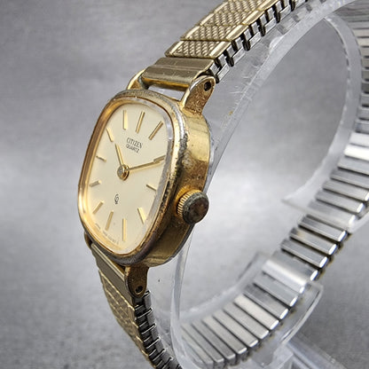 Citizen CQ Watch Women 20mm Gold Dial Gold Tone Rectangle New Battery VTG2
