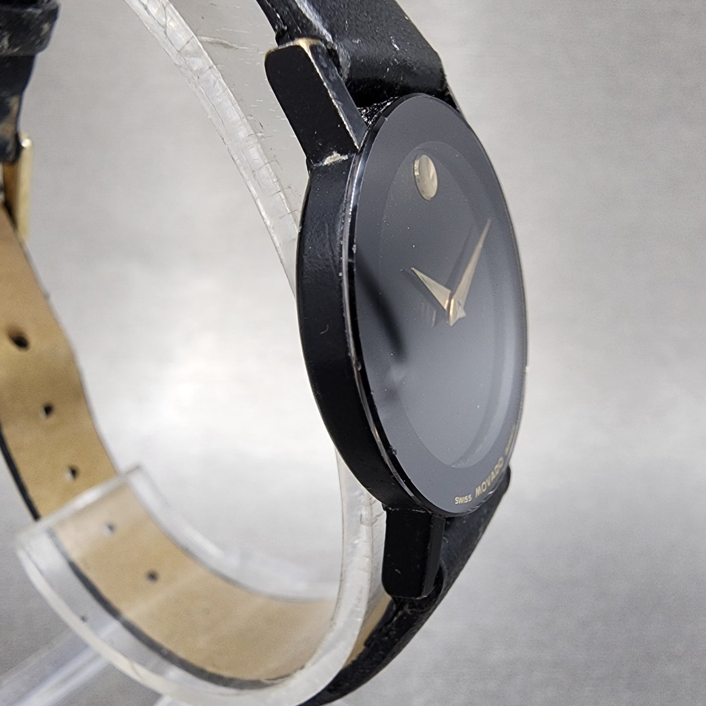 Movado Museum Watch Women 25mm Black Dial Black Tone Round 8725881 New BattA113
