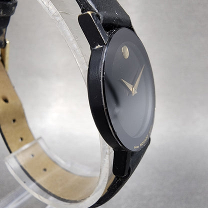 Movado Museum Watch Women 25mm Black Dial Black Tone Round 8725881 New BattA113