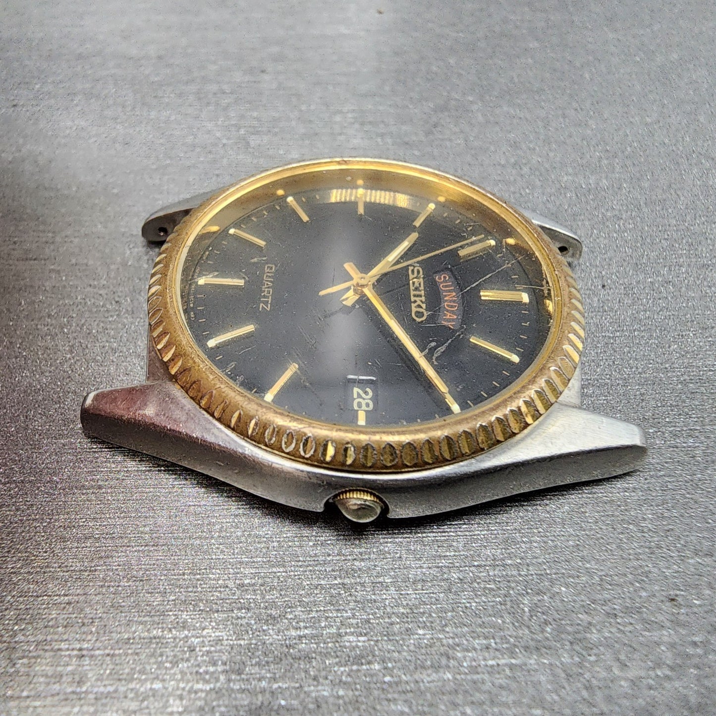 Seiko President Watch Men 36mm Black Dial Two Tone Daydate 7n438a49 PARTS6