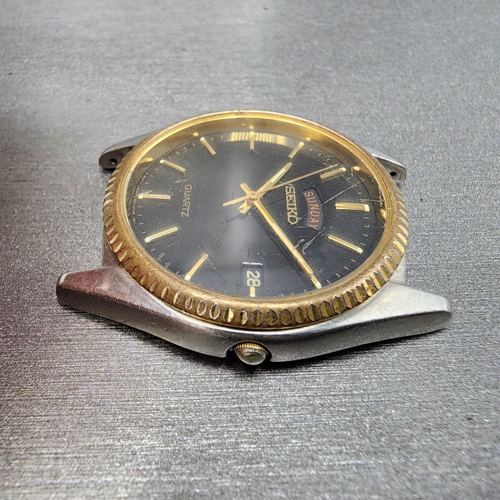 Seiko President Watch Men 36mm Black Dial Two Tone Daydate 7n438a49 PARTS6