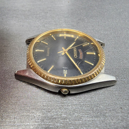 Seiko President Watch Men 36mm Black Dial Two Tone Daydate 7n438a49 PARTS6