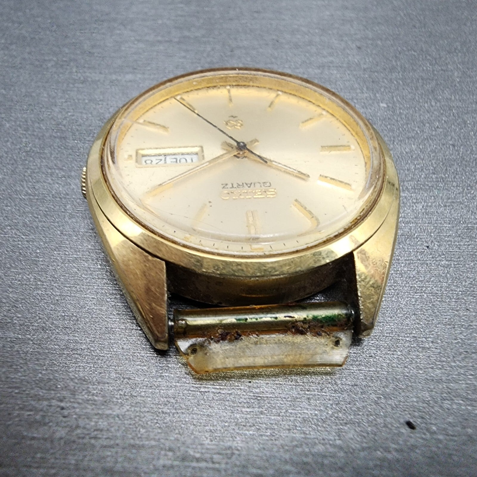 Seiko SQ Watch Men 36mm Champagne Dial Gold Tone Daydate Round 43368089 PARTS5