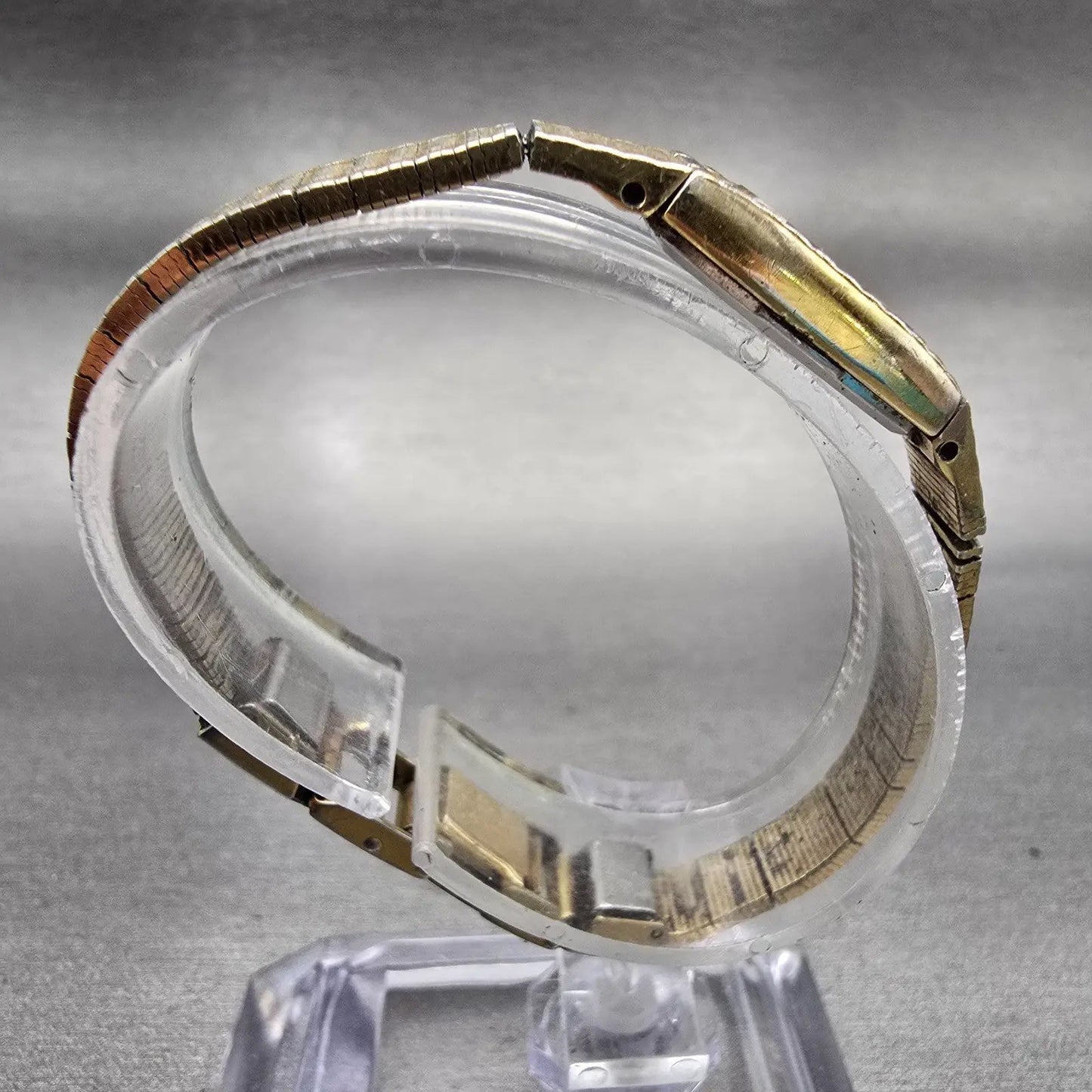 Seiko Watch Women 12mm Gold Dial Gold Tone Rectangle 2E20-5129 New Battery VTG8
