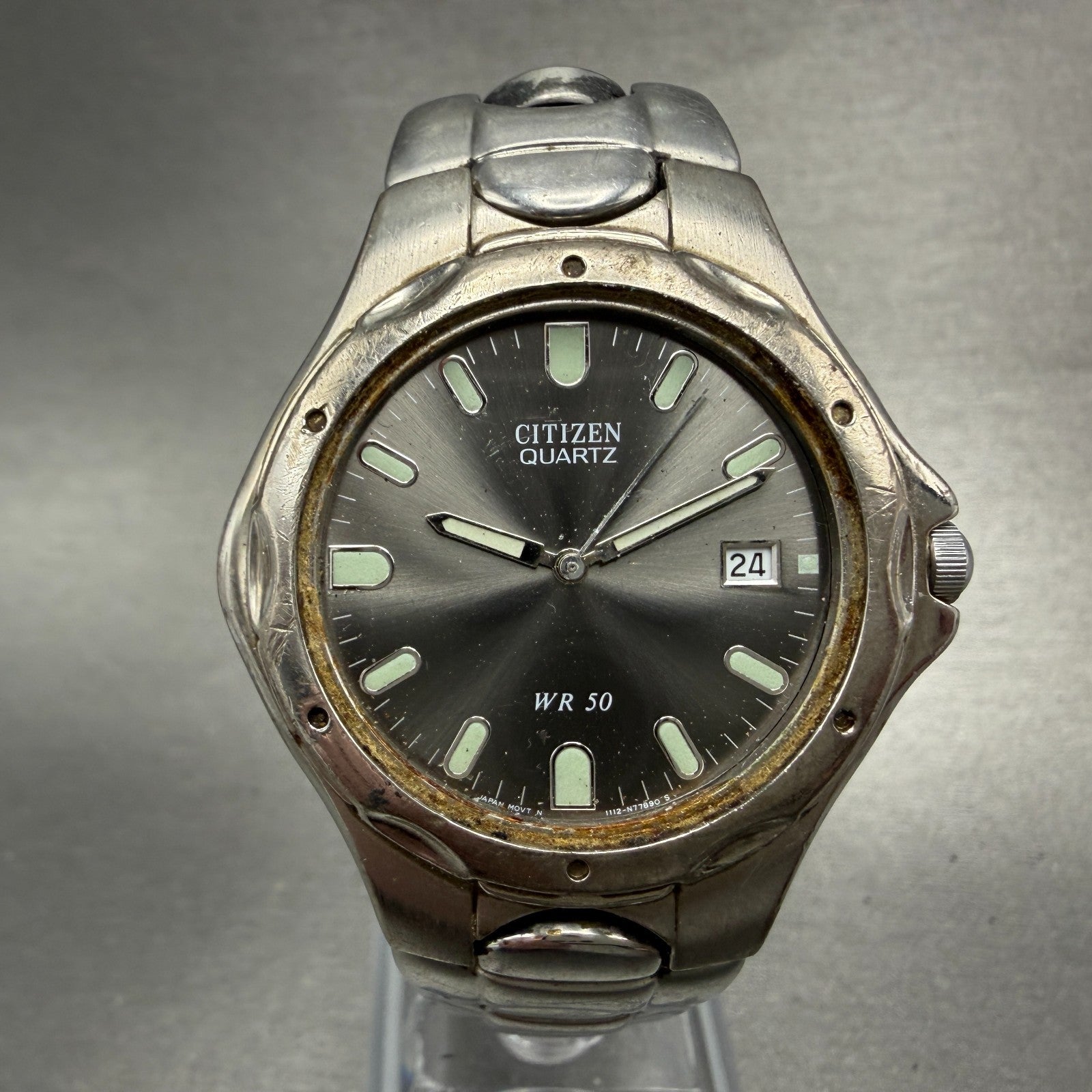 Citizen Watch Men 36mm Gray Dial Silver Tone Date Round 1112-S68113 PARTS VTG0