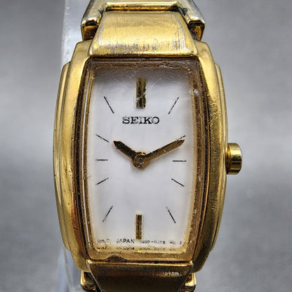 Seiko Tank Watch Women 16mm White Dial Gold Tone Rectangle 1N000GA0 New Battery1