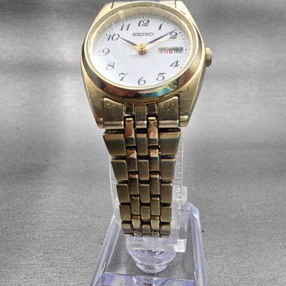 Seiko Watch Women 24mm White Dial Gold Tone Daydate Round 7N83-0011 New Battery5