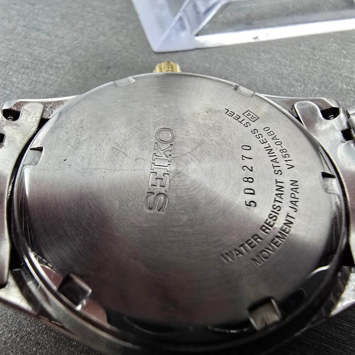Seiko Solar Watch Men 37mm White Dial Two Tone Daydate Round V158-0AB0 Runs JP739