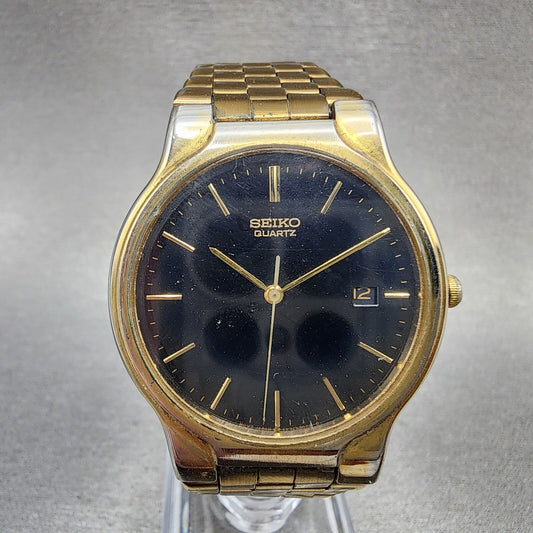 Seiko Watch Men 34mm Black Dial Gold Tone Date Round 5Y327000 PARTS0