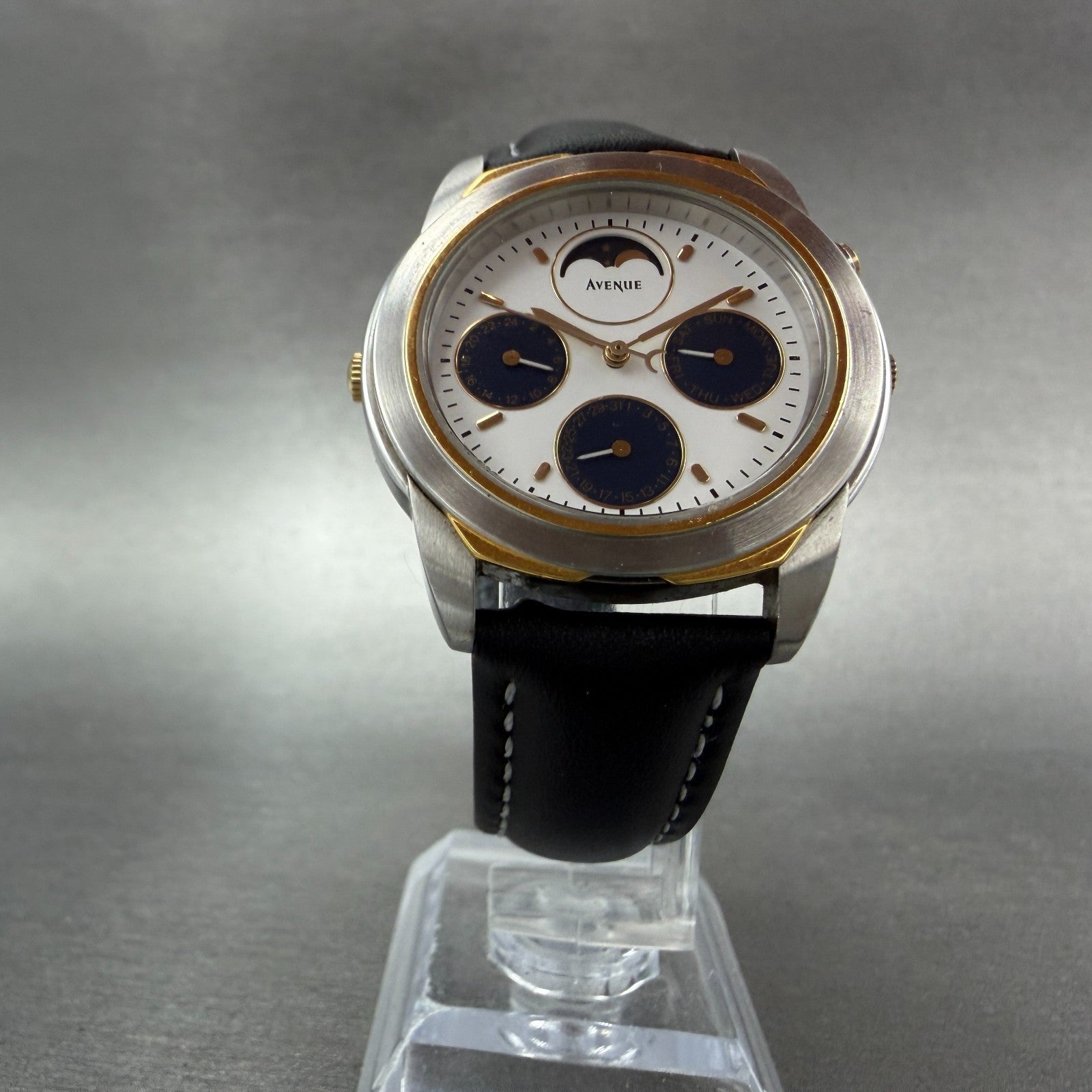 Seiko Avenue Moon Phase Watch Men 35mm White Dial Two Tone Daydate New Battery5