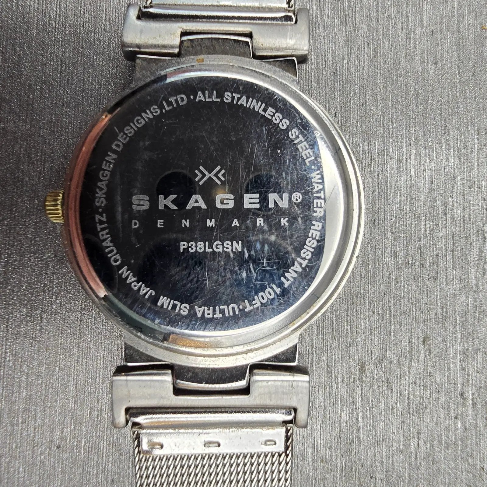 Skagen Watch Men 33mm Blue Dial Two Tone Date Round P38LGSN New Battery10