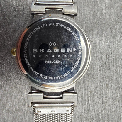 Skagen Watch Men 33mm Blue Dial Two Tone Date Round P38LGSN New Battery10