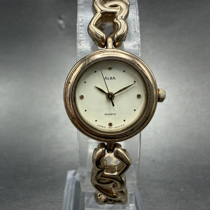 Seiko Alba Heart Watch Women 20mm White Dial Rose Gold Tone V401-0190 New Batt0