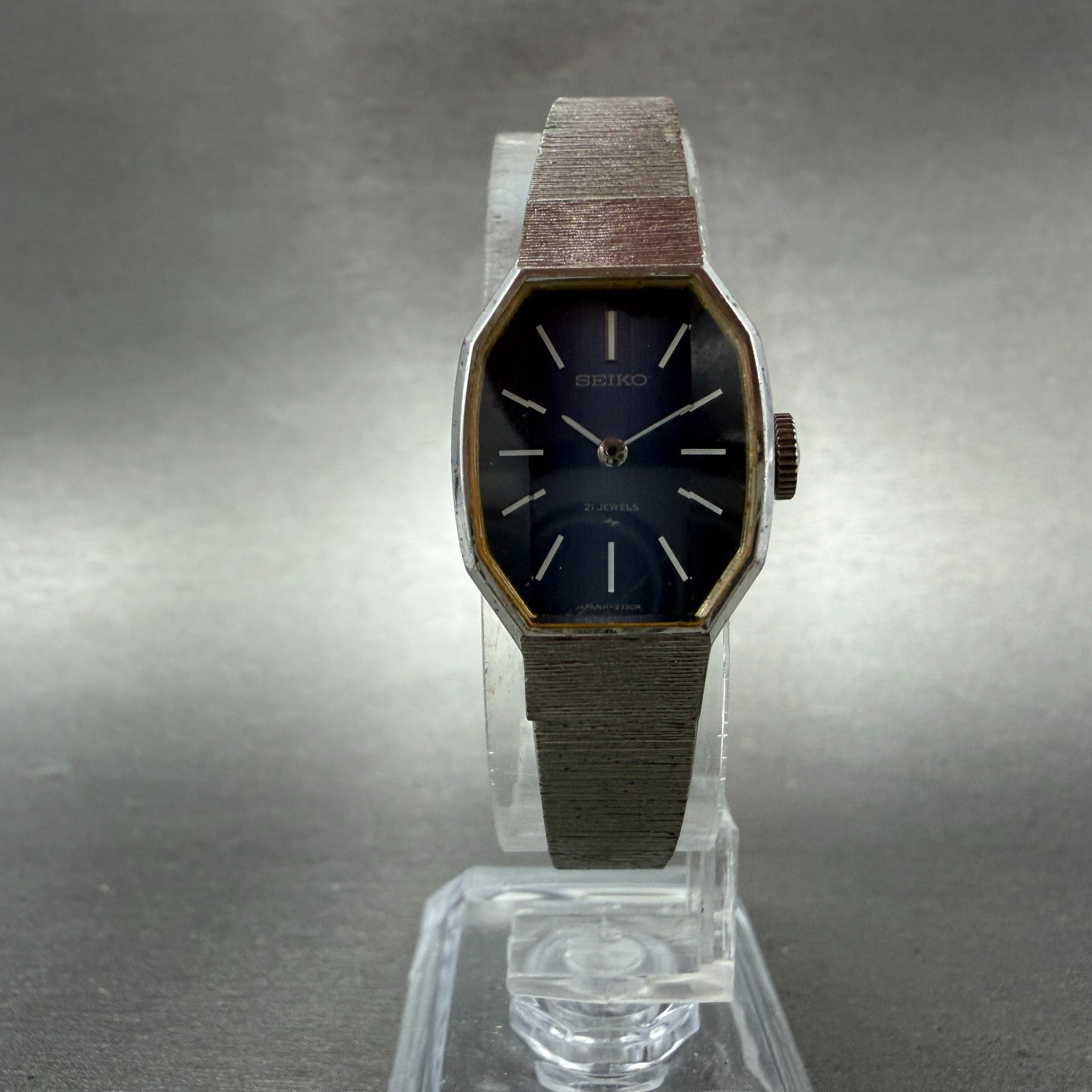 Seiko Watch Women 18mm Blue Dial Silver Tone Manual Octagon 11-3770 Runs 56HL5