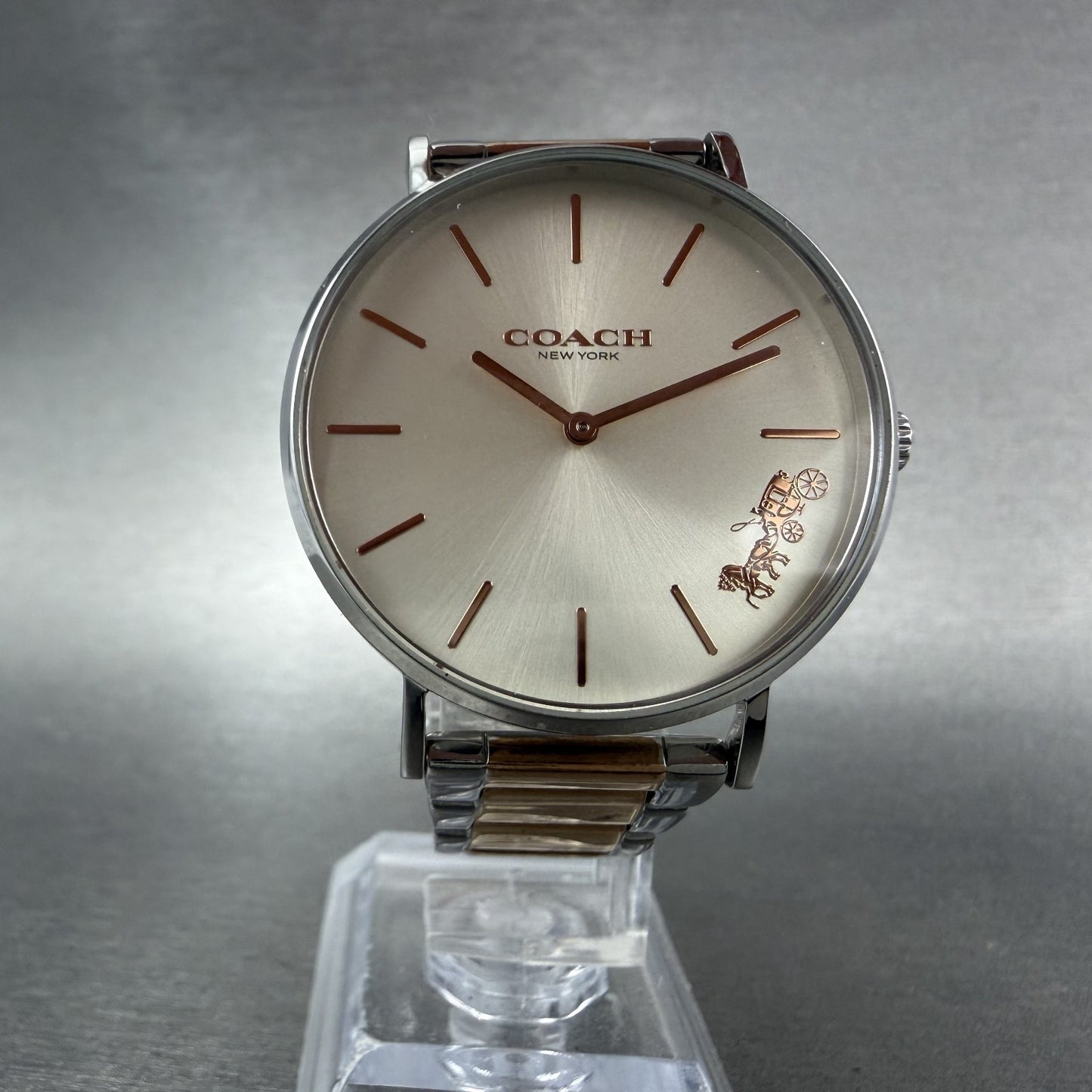 Coach Perry Watch Women 36mm White Dial two Tone Round Bracelet New Battery5